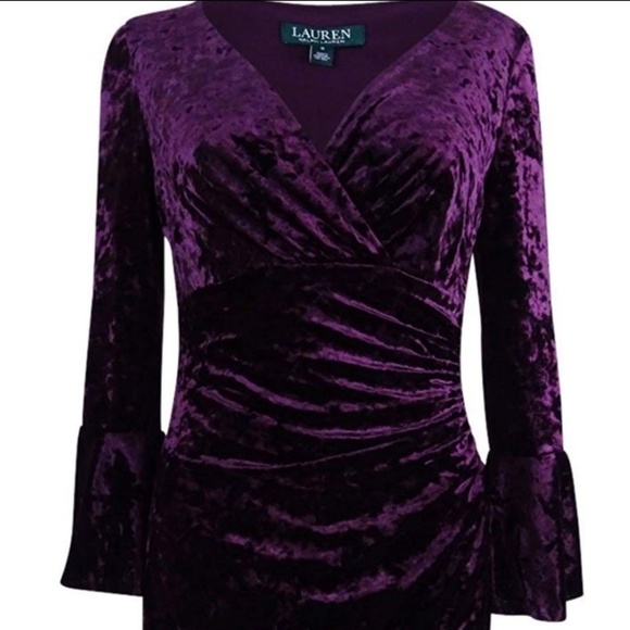 RALPH LAUREN dark purple velvet faux wrap flattering cocktail dress NWOT sz 14 - Picture 4 of 9